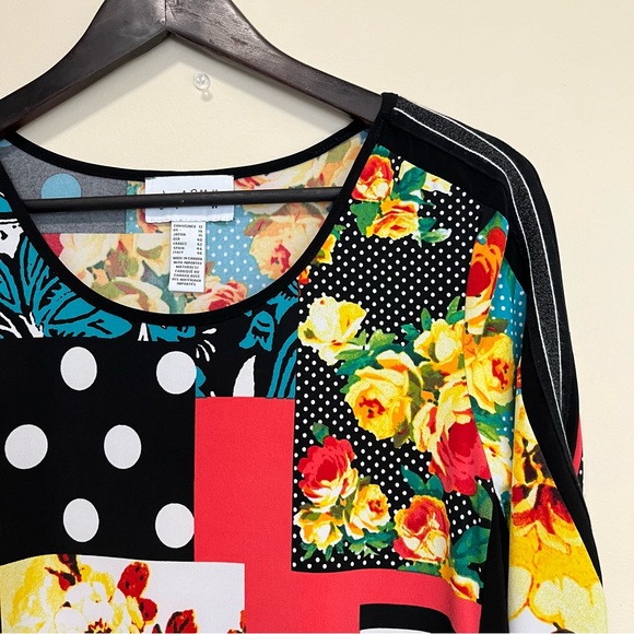 Joseph Ribkoff Multi Print Sparkle Strip 3/4 Sleeve Top - Picture 6 of 16